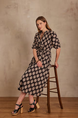 CORDELIA BLACK PRINTED COTTON DRESS