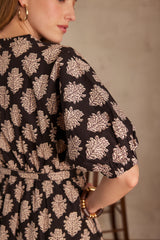 CORDELIA BLACK PRINTED COTTON DRESS