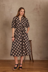 CORDELIA BLACK PRINTED COTTON DRESS