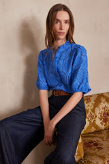 CALINA BLUE EMBROIDERED COTTON BLOUSE