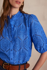 CALINA BLUE EMBROIDERED COTTON BLOUSE