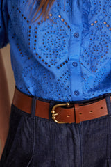 CALINA BLUE EMBROIDERED COTTON BLOUSE