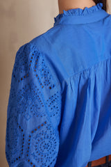 CALINA BLUE EMBROIDERED COTTON BLOUSE