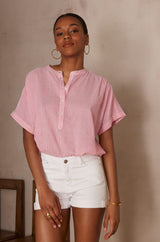 PIA PINK STRIPED COTTON BLOUSE