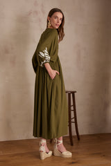 LISON OLIVE PRINTED LONG DRESS