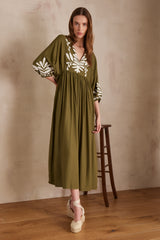 LISON OLIVE PRINTED LONG DRESS