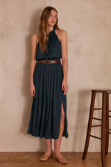 JULIANA PINE GREEN SATIN SKIRT