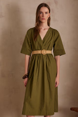 LEONORE OLIVE MIDI COTTON DRESS