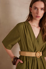 LEONORE OLIVE MIDI COTTON DRESS