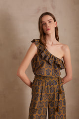 PITT OLIVE PRINTED COTTON BLOUSE