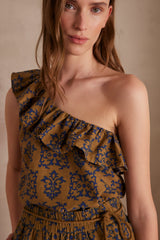 PITT OLIVE PRINTED COTTON BLOUSE