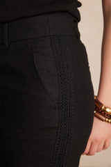 PAOLO BLACK LINEN TROUSERS