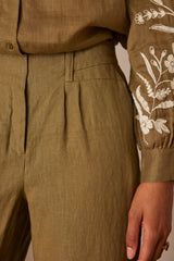 BASTIEN LEAF GREEN LINEN TROUSERS