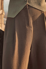 FLAUBERT KHAKI WIDE-LEG TAILORED TROUSERS