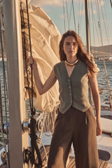 FLAUBERT KHAKI WIDE-LEG TAILORED TROUSERS