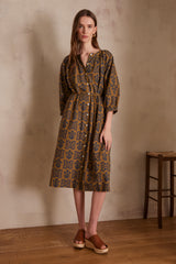 LUNA OLIVE PRINTED COTTON SHIRT DRESS