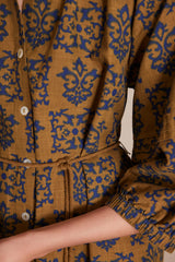 LUNA OLIVE PRINTED COTTON SHIRT DRESS