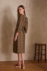 LUNA OLIVE PRINTED COTTON SHIRT DRESS