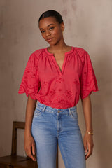 PYMA RASPBERRY EMBROIDERED BLOUSE