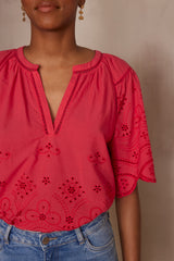 PYMA RASPBERRY EMBROIDERED BLOUSE