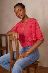 PYMA RASPBERRY EMBROIDERED BLOUSE