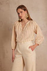 PRUNE STRIPED COTTON BLOUSE