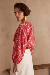 PRUNE CORAL ARABESQUE PRINTED BLOUSE