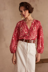 PRUNE CORAL ARABESQUE PRINTED BLOUSE