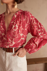 PRUNE CORAL ARABESQUE PRINTED BLOUSE