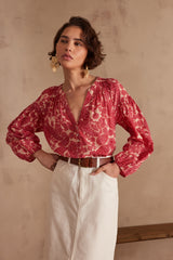PRUNE CORAL ARABESQUE PRINTED BLOUSE