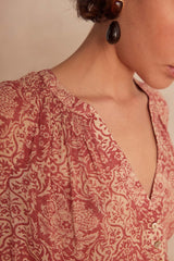 PRUNE ARABESQUE PRINTED BLOUSE