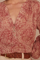 PRUNE ARABESQUE PRINTED BLOUSE
