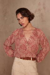 PRUNE ARABESQUE PRINTED BLOUSE