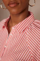 CHERAZADE CORAL STRIPED COTTON BLOUSE
