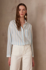 MARILOU AQUA COTTON STRIPED BLOUSE