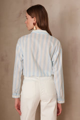 MARILOU AQUA COTTON STRIPED BLOUSE