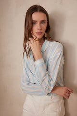MARILOU AQUA COTTON STRIPED BLOUSE