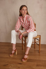 MARILOU CORAL STRIPED BLOUSE