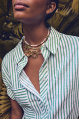 PHOENIX GREEN STRIPED COTTON BLOUSE