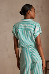 PHOENIX GREEN STRIPED COTTON BLOUSE