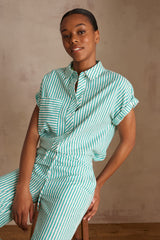 PHOENIX GREEN STRIPED COTTON BLOUSE
