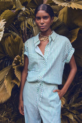 PHOENIX GREEN STRIPED COTTON BLOUSE