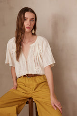 PRUNELLE EMBROIDERED COTTON BLOUSE