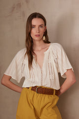 PRUNELLE EMBROIDERED COTTON BLOUSE