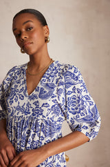 LOLY ROYAL BLUE PRINTED COTTON DRESS