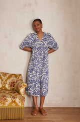 LOLY ROYAL BLUE PRINTED COTTON DRESS