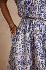 BRUNE BLUE EMBROIDERED PRINTED SKIRT