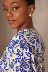 PADDY ROYAL BLUE PRINTED COTTON BLOUSE