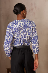PADDY ROYAL BLUE PRINTED COTTON BLOUSE