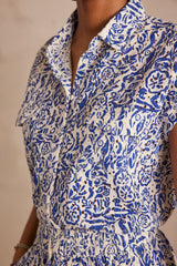 PHINEAS BLUE EMBROIDERED PRINTED SHIRT